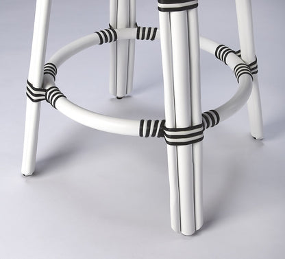 24" Black and White Rattan Backless Counter Height Bar Chair-8