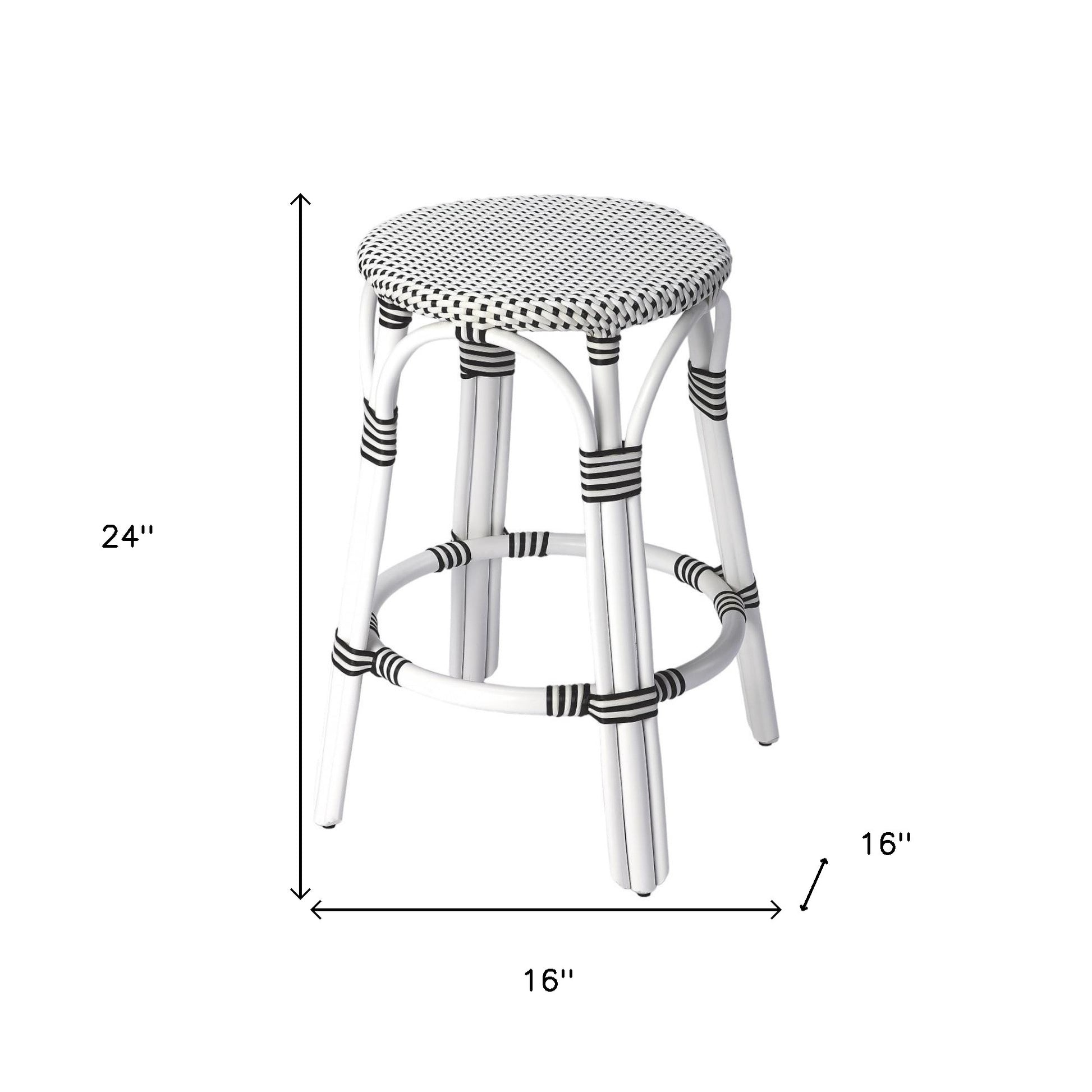 24" Black and White Rattan Backless Counter Height Bar Chair-4