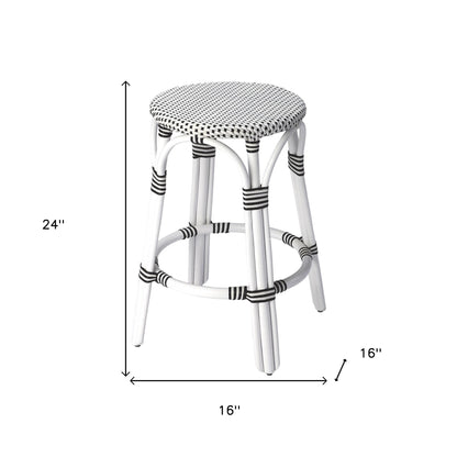 24" Black and White Rattan Backless Counter Height Bar Chair-4