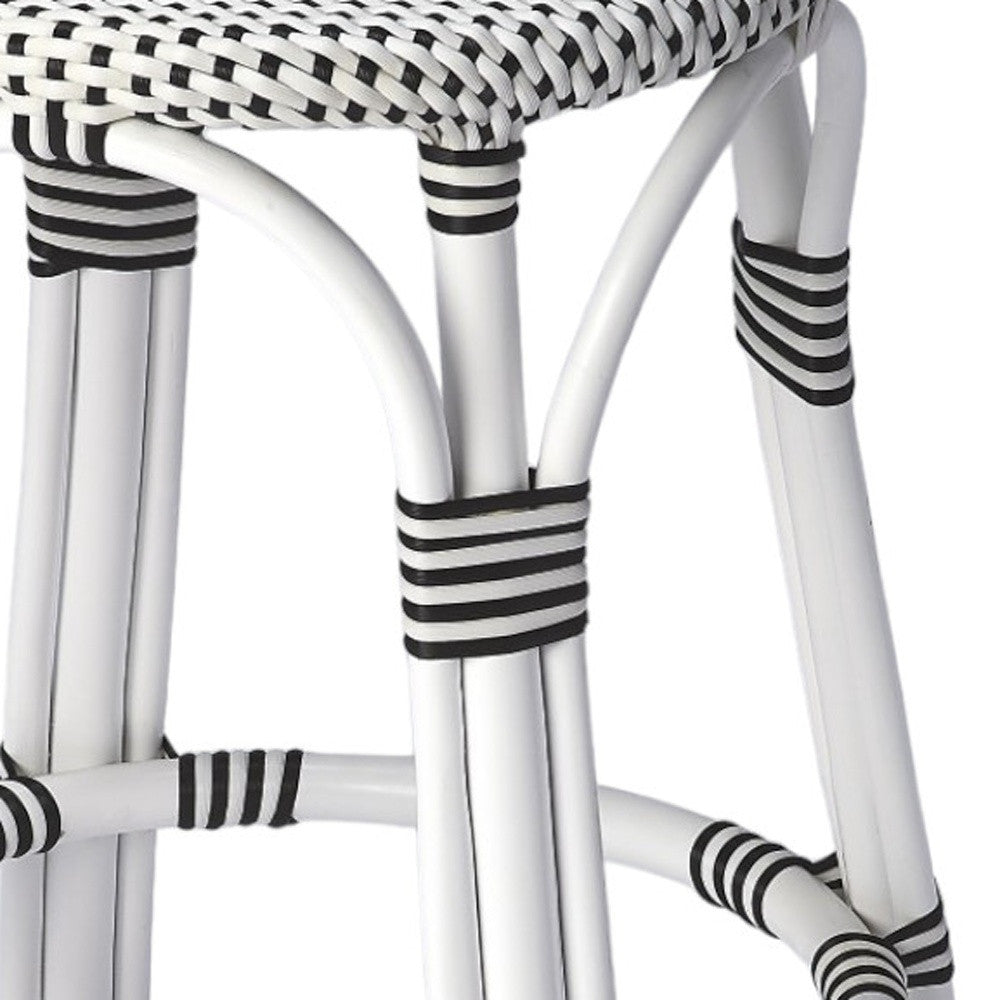 24" Black and White Rattan Backless Counter Height Bar Chair-2