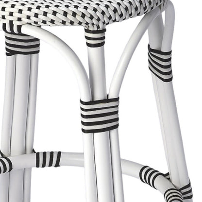 24" Black and White Rattan Backless Counter Height Bar Chair-2