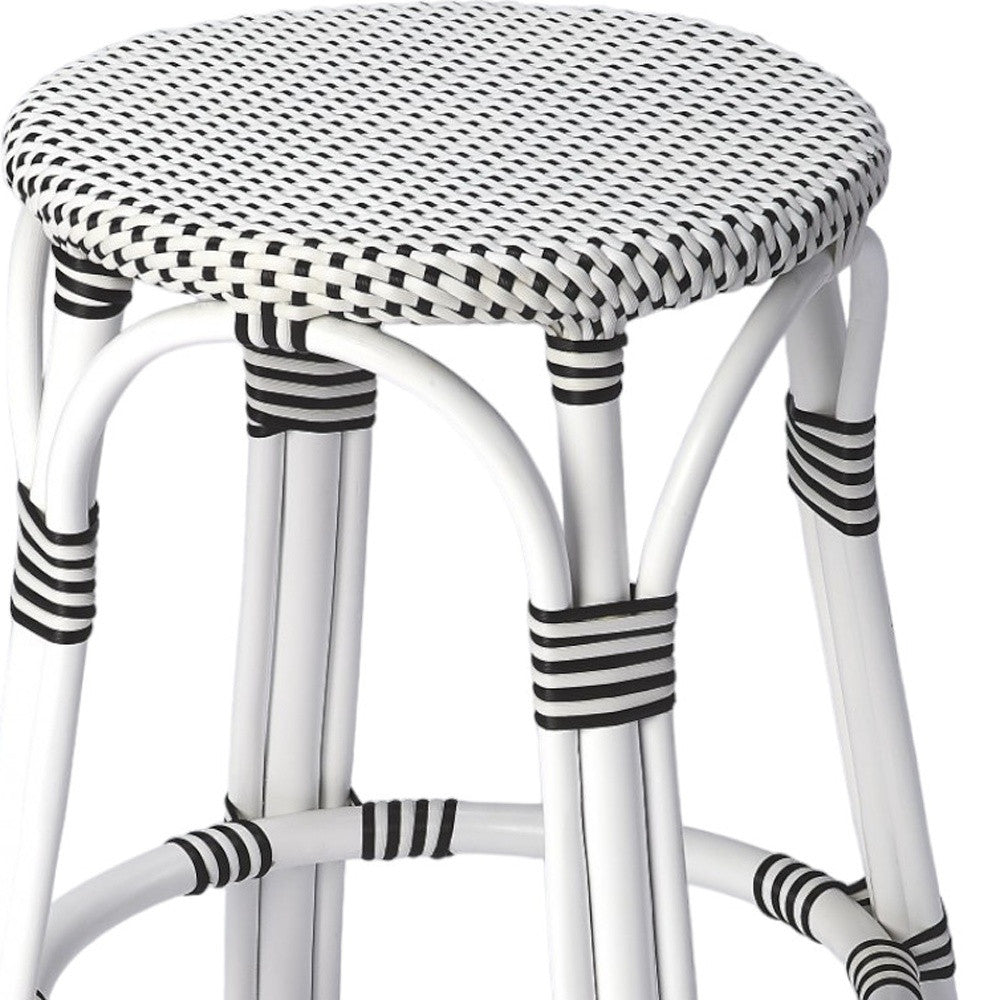 24" Black and White Rattan Backless Counter Height Bar Chair-3