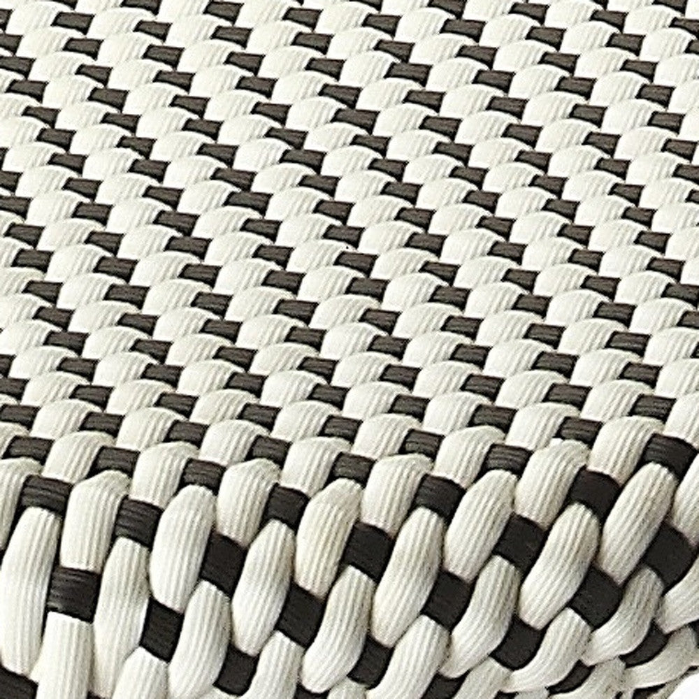 24" Black and White and Natural Heavy Duty Plastic and Rattan Backless Counter Height Bar Chair-2