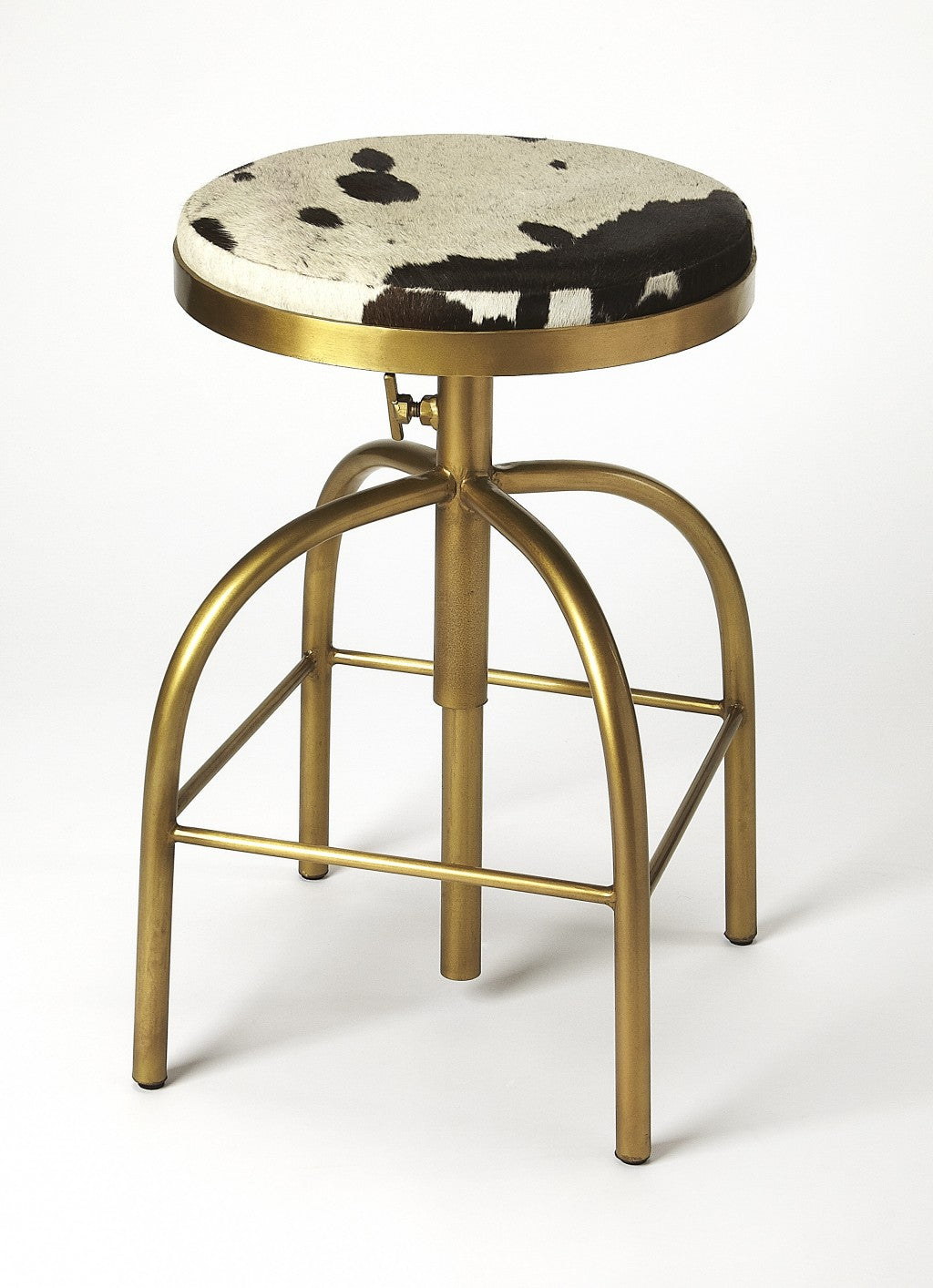 Black Off White and Gold Iron Backless Adjustable Height Swivel Bar Chair-7