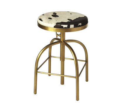 Black Off White and Gold Iron Backless Adjustable Height Swivel Bar Chair-3