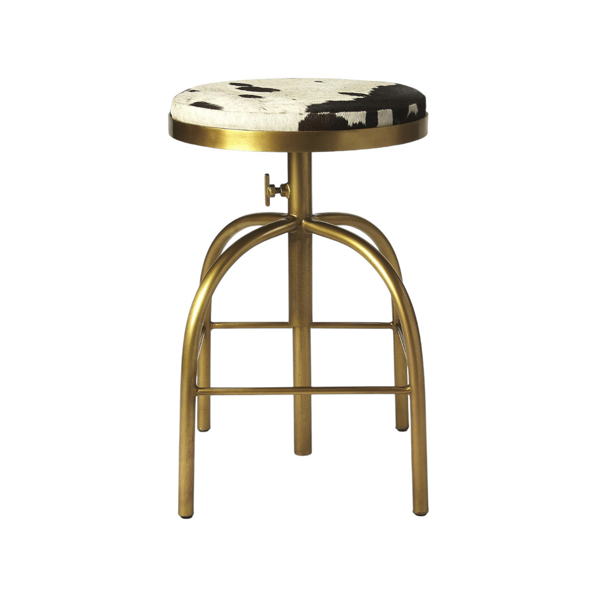 Black Off White and Gold Iron Backless Adjustable Height Swivel Bar Chair-2