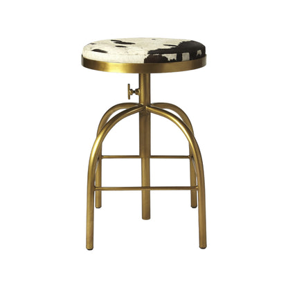Black Off White and Gold Iron Backless Adjustable Height Swivel Bar Chair-2