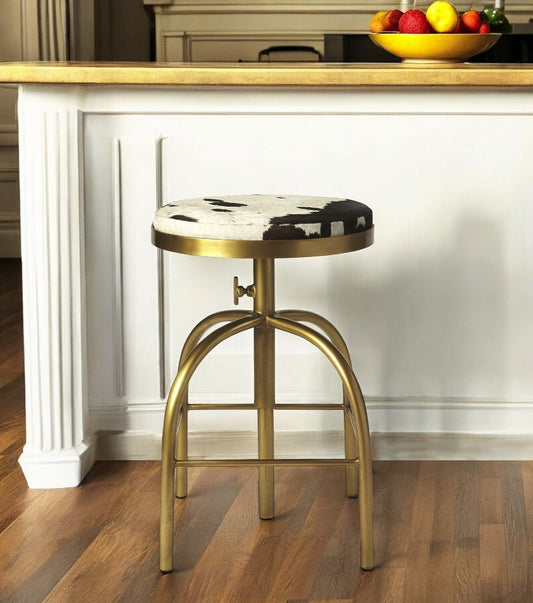 Black Off White and Gold Iron Backless Adjustable Height Swivel Bar Chair-0