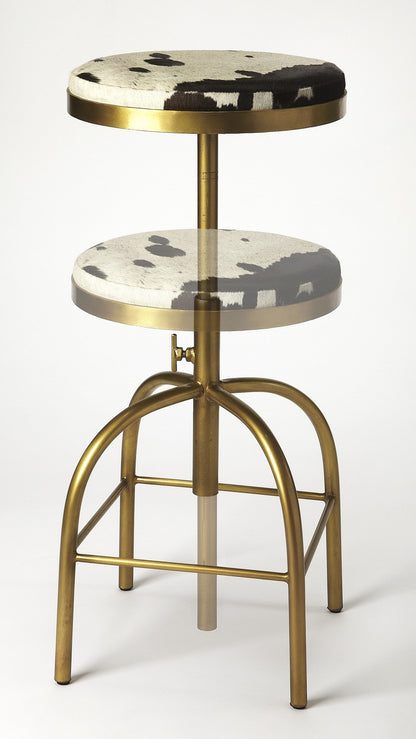Black Off White and Gold Iron Backless Adjustable Height Swivel Bar Chair-6