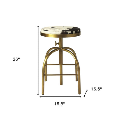 Black Off White and Gold Iron Backless Adjustable Height Swivel Bar Chair-5