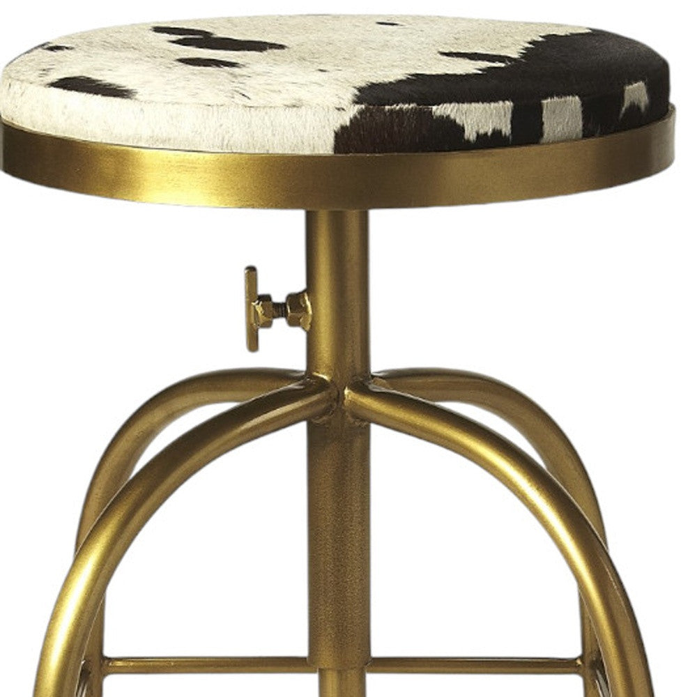 Black Off White and Gold Iron Backless Adjustable Height Swivel Bar Chair-4
