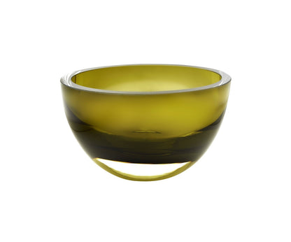 6" Moss Green Mouth Blown Crystal Thick Walled Bowl-4
