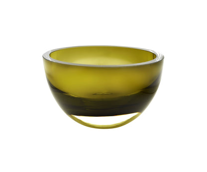 6" Moss Green Mouth Blown Crystal Thick Walled Bowl-2