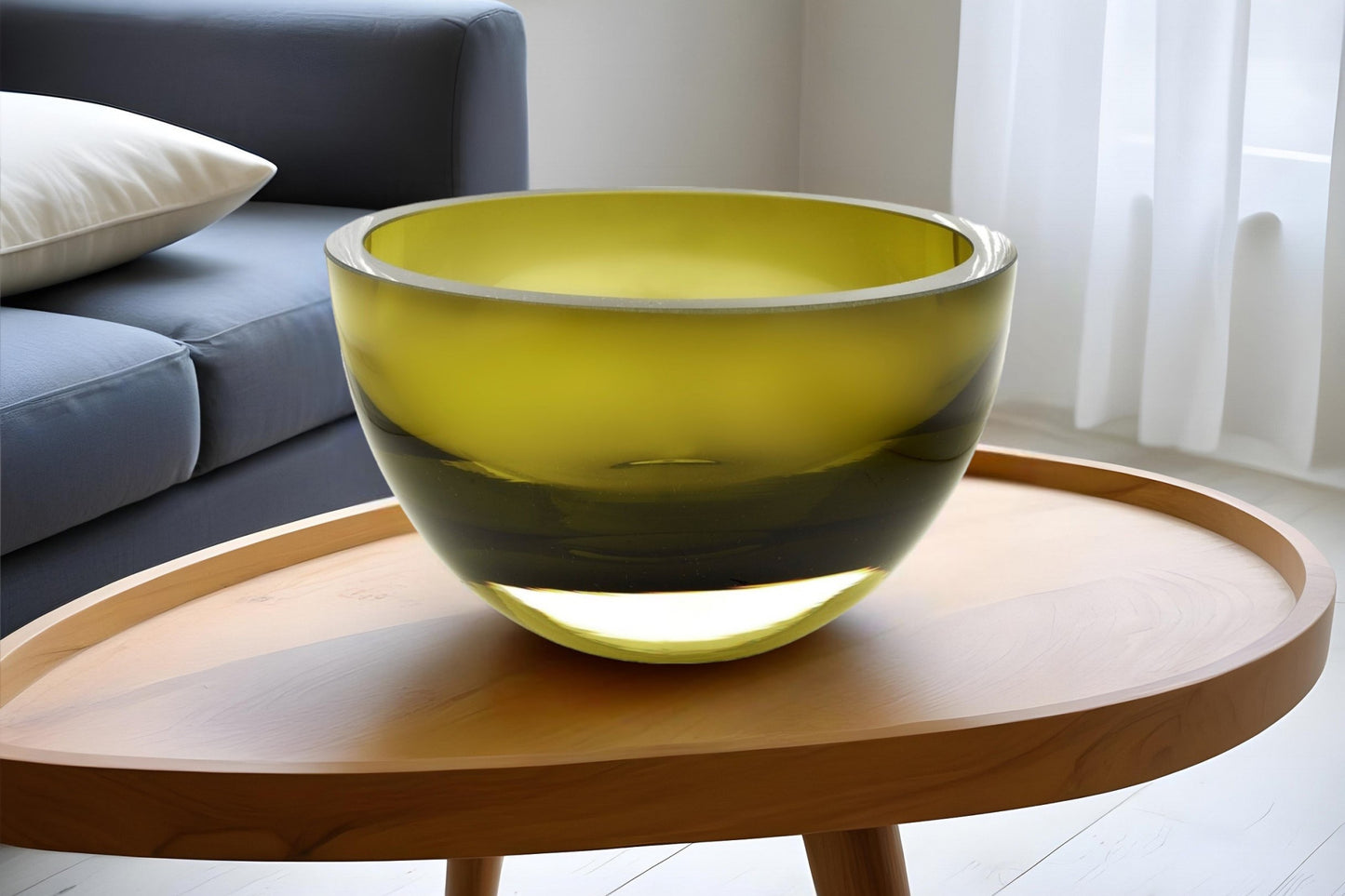 6" Moss Green Mouth Blown Crystal Thick Walled Bowl-0