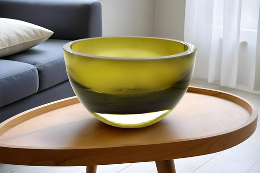 6" Moss Green Mouth Blown Crystal Thick Walled Bowl-0