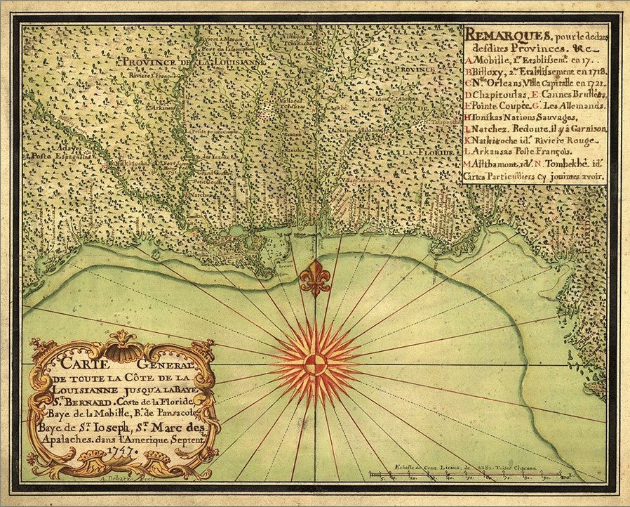 20" X 24" C1747 Map Of The Gulf Coast Vintage  Poster Wall Art-1