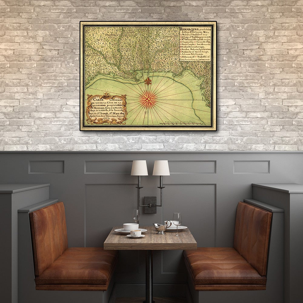 16" X 20" C1747 Map Of The Gulf Coast Vintage  Poster Wall Art-3