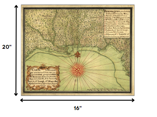 16" X 20" C1747 Map Of The Gulf Coast Vintage  Poster Wall Art-5