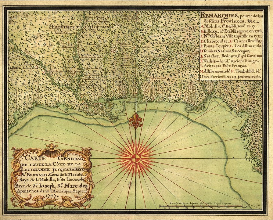 16" X 20" C1747 Map Of The Gulf Coast Vintage  Poster Wall Art-1