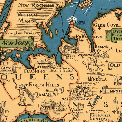 Vintage 1933 Map Of Long Island Unframed Print Wall Art-2