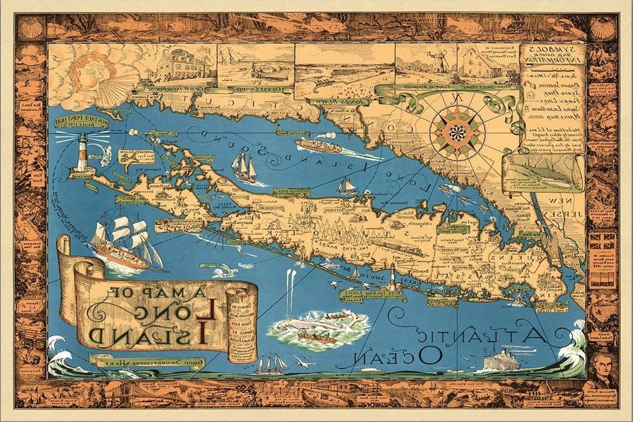 Vintage 1933 Map Of Long Island Unframed Print Wall Art-4
