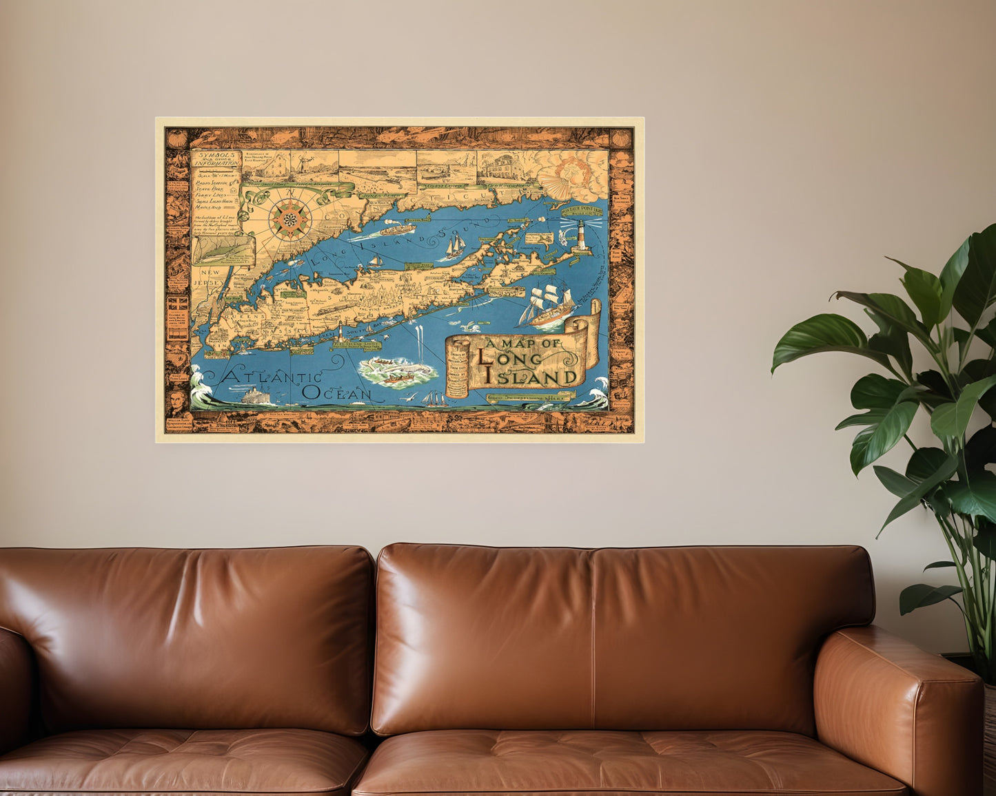 Vintage 1933 Map Of Long Island Unframed Print Wall Art-1