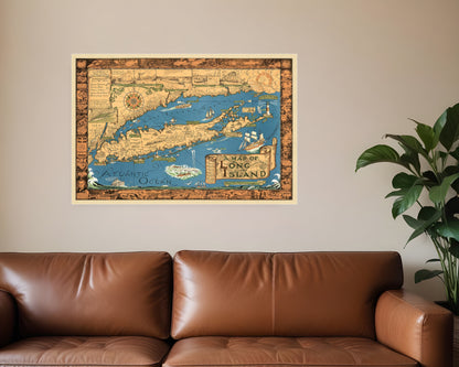 Vintage 1933 Map Of Long Island Unframed Print Wall Art-1