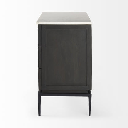36" Black And White Solid Wood And Marble Three Drawer Dresser-3