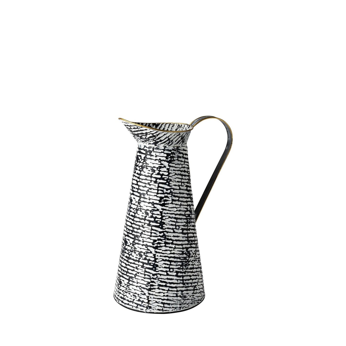 14" Black And White Abstract Cylinder Metal Jug Vase-1