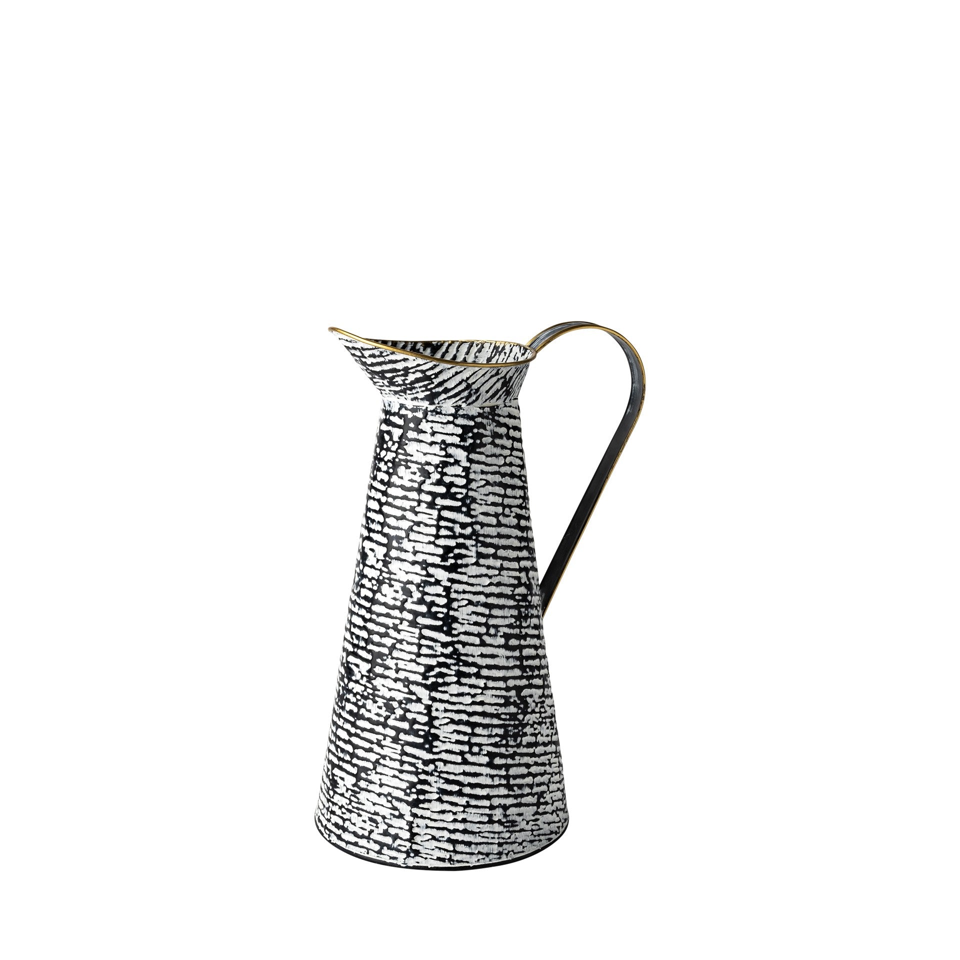 14" Black And White Abstract Cylinder Metal Jug Vase-1