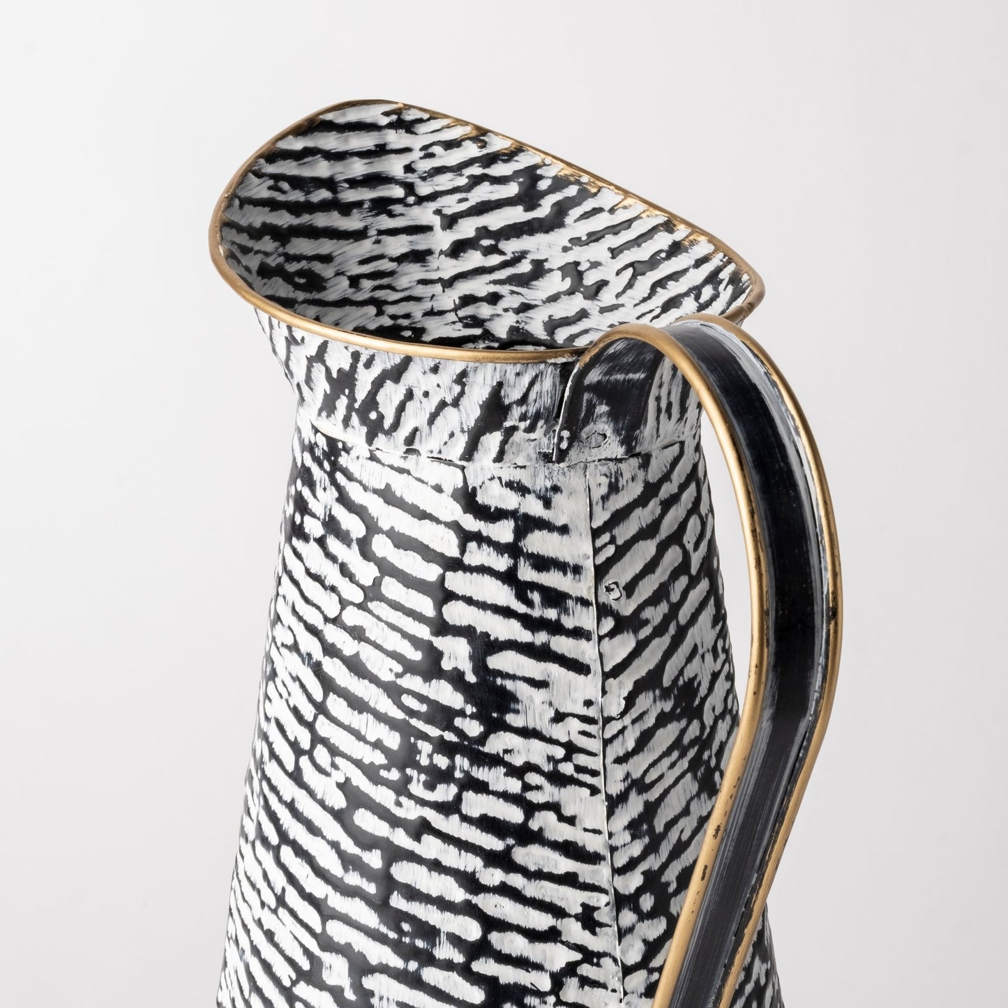 14" Black And White Abstract Cylinder Metal Jug Vase-3