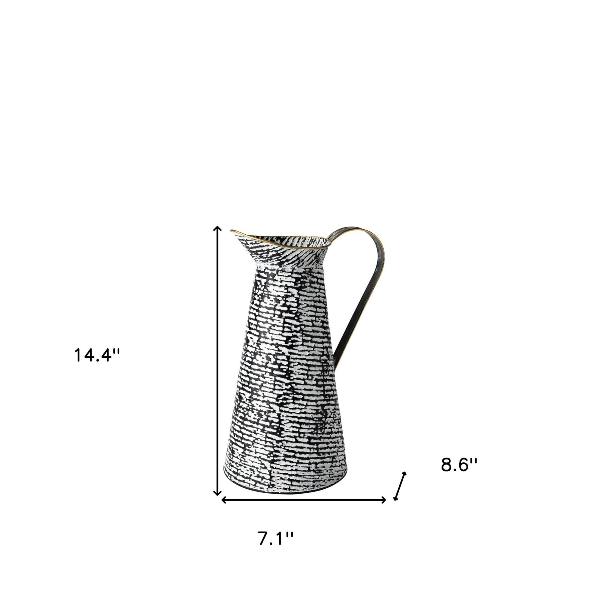 14" Black And White Abstract Cylinder Metal Jug Vase-7