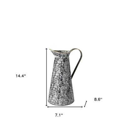 14" Black And White Abstract Cylinder Metal Jug Vase-7