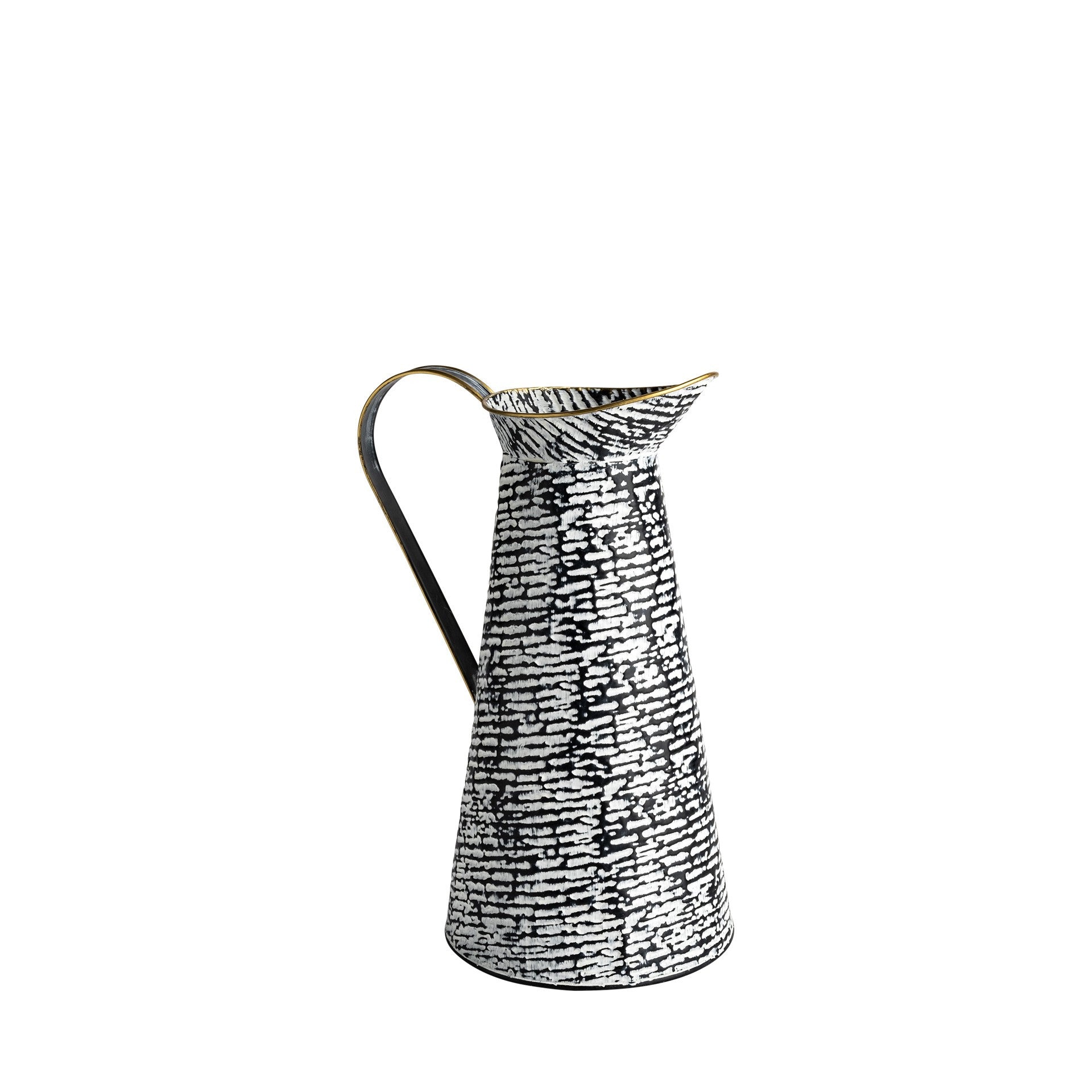 14" Black And White Abstract Cylinder Metal Jug Vase-2
