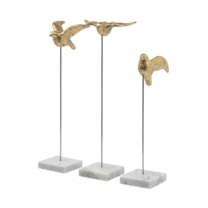 Set Of Three Gold Bird Sculptures-3