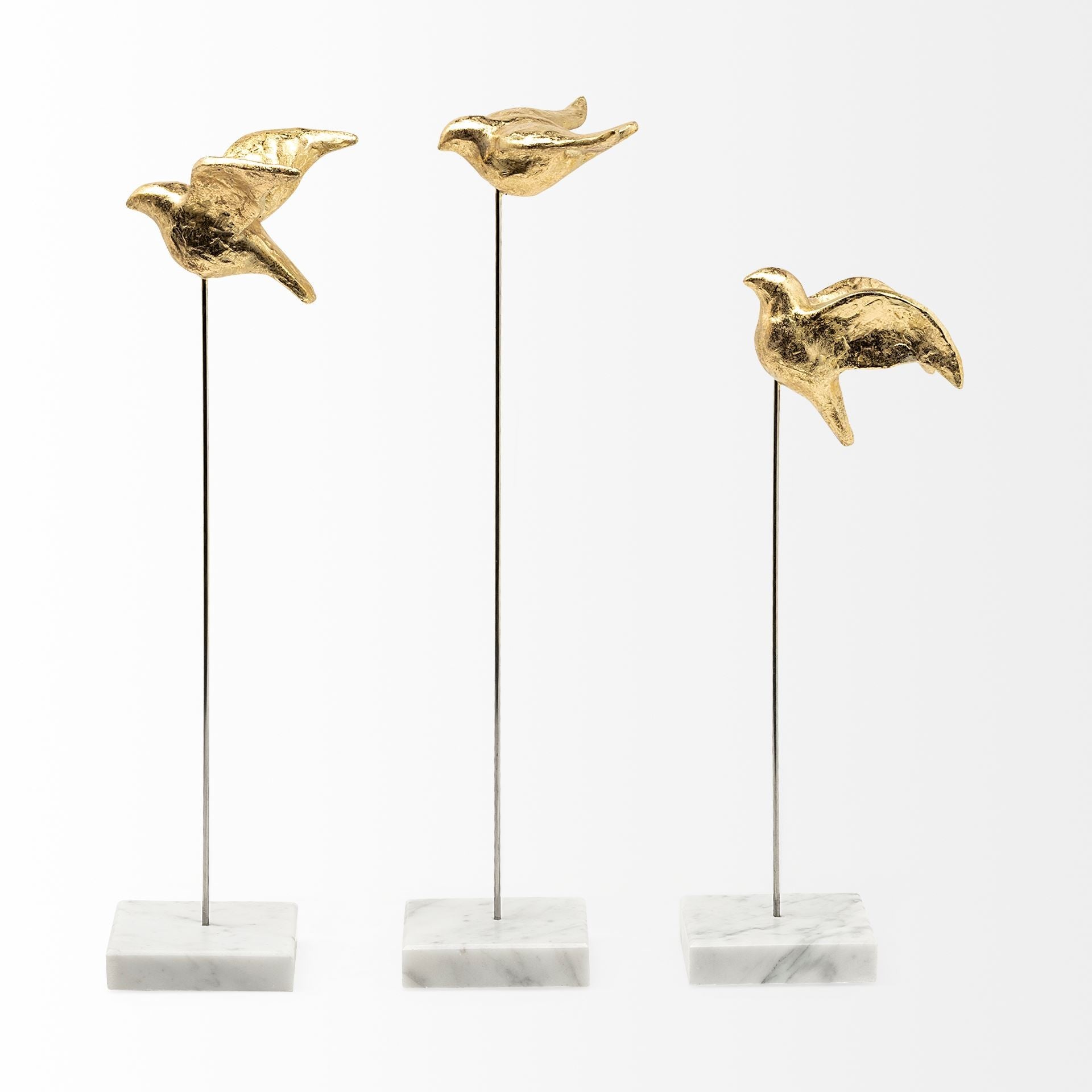 Set Of Three Gold Bird Sculptures-4