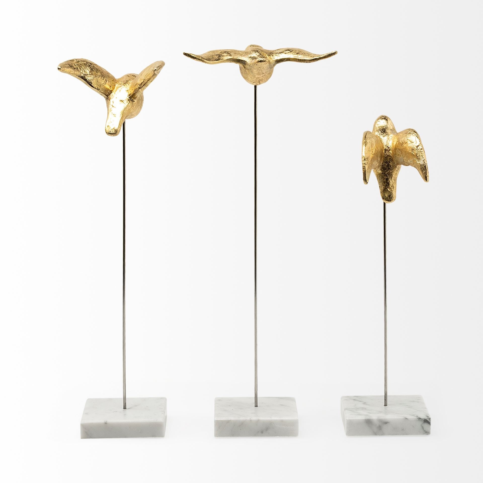 Set Of Three Gold Bird Sculptures-5