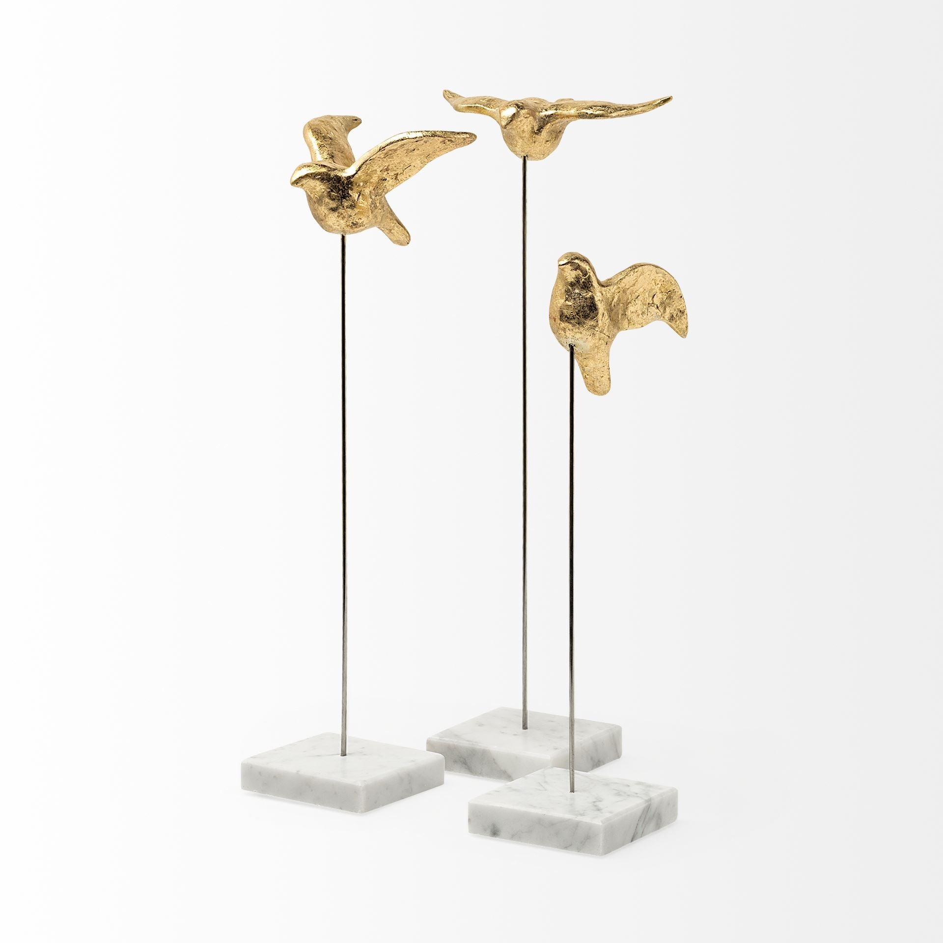 Set Of Three Gold Bird Sculptures-6