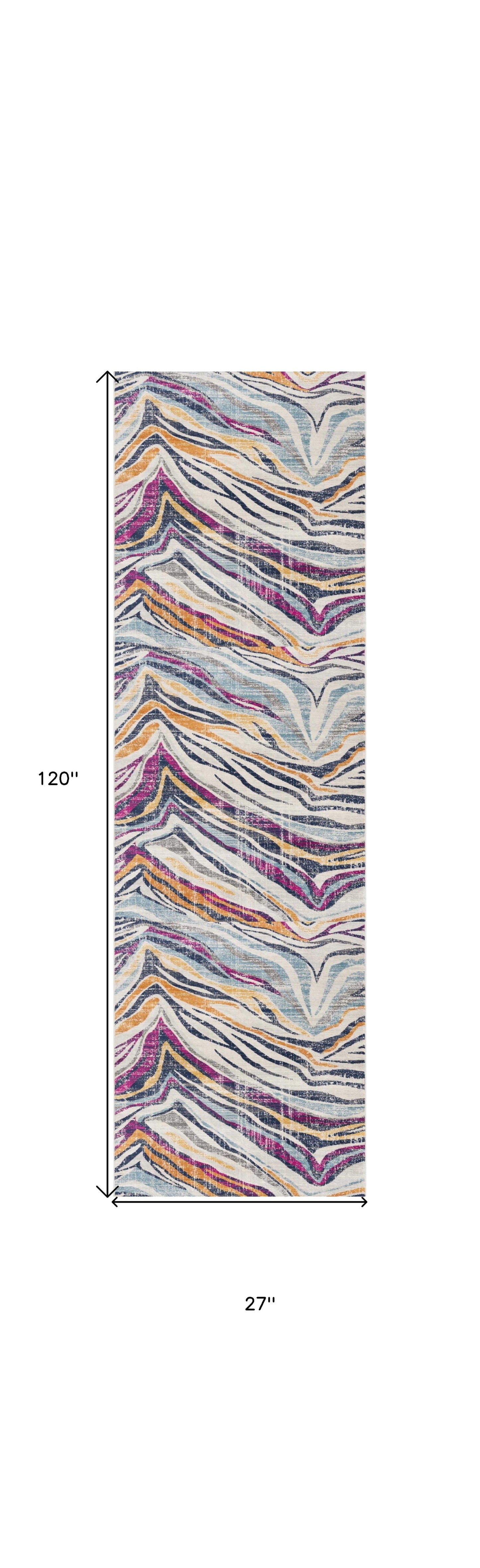 10' Blue And Gold Abstract Runner Rug-2
