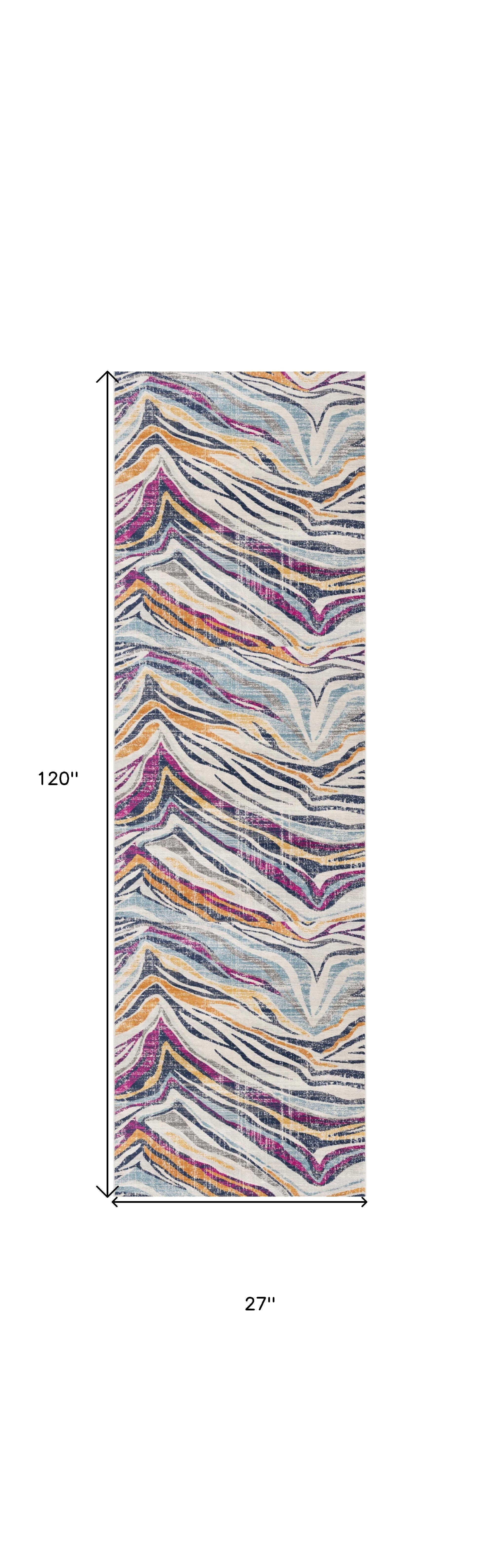 10' Blue And Gold Abstract Runner Rug-2