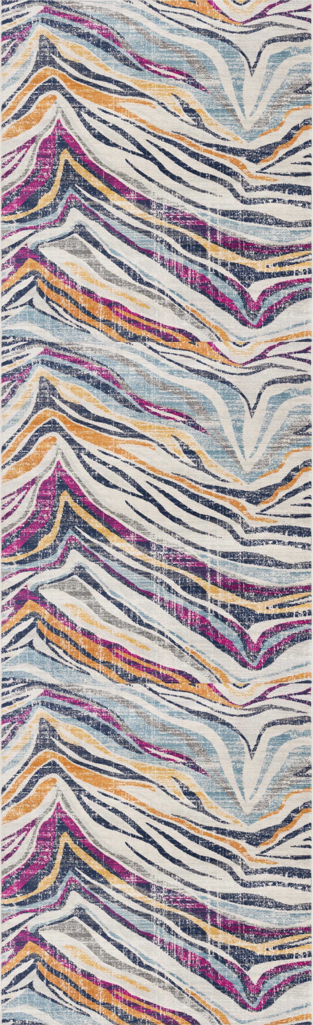 10' Blue And Gold Abstract Runner Rug-1