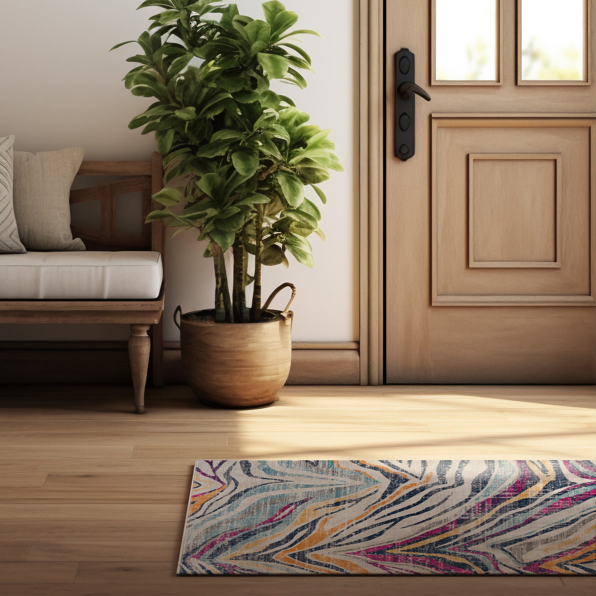 10' Blue And Gold Abstract Runner Rug-5