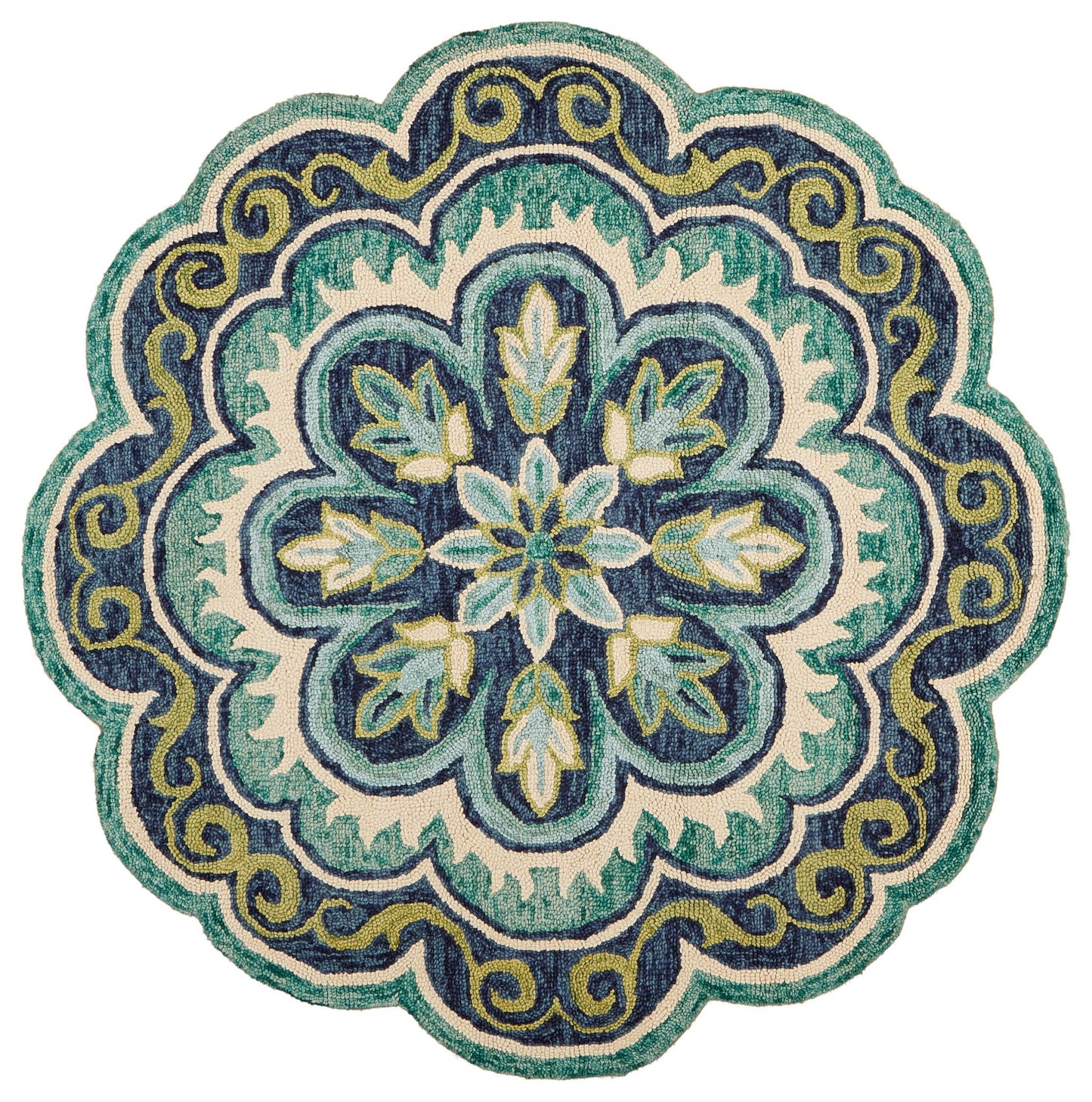 6' Green And Ivory Wool Geometric Hand Tufted Round Rug-0