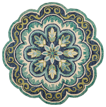 6' Green And Ivory Wool Geometric Hand Tufted Round Rug-0