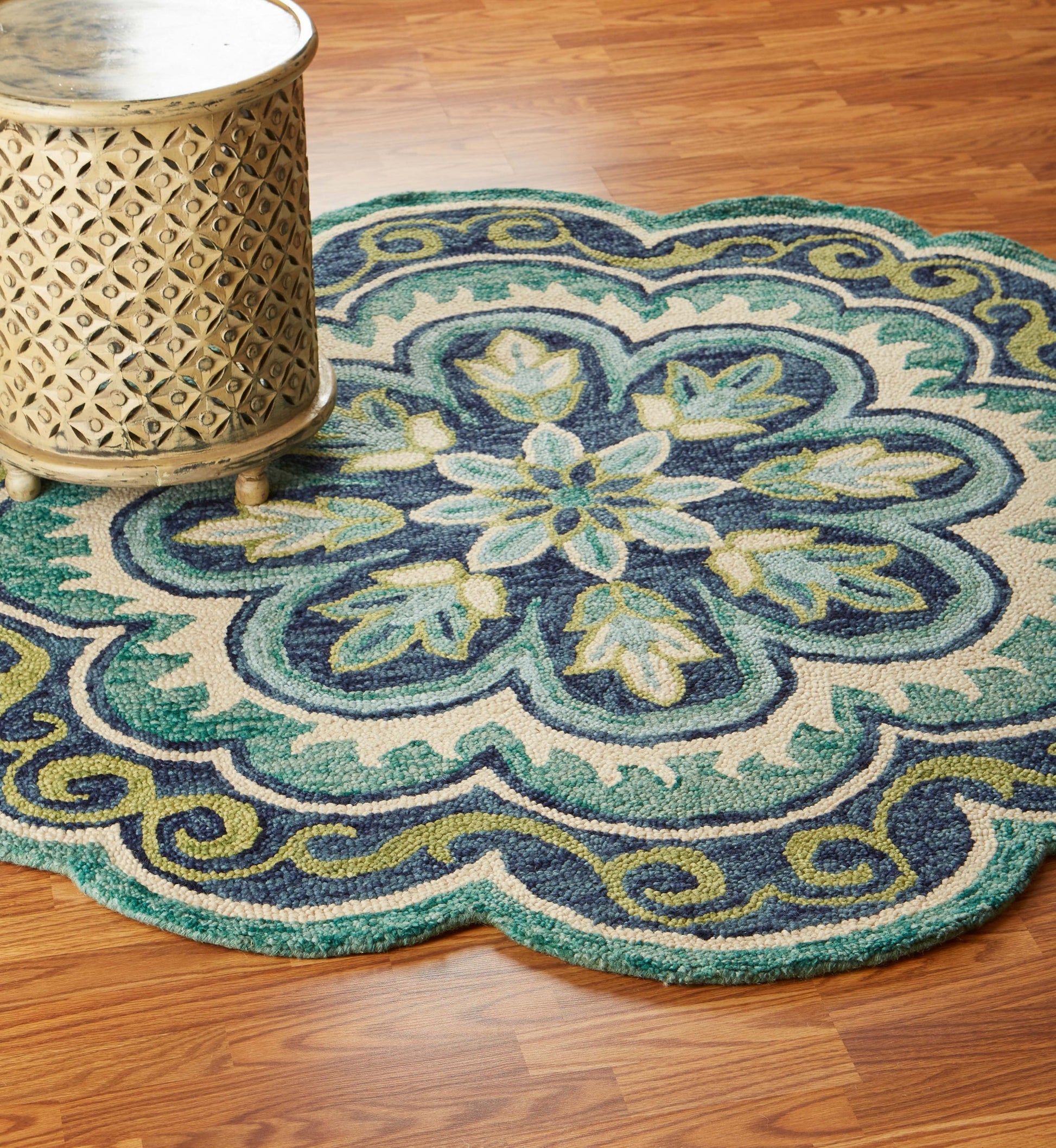 6' Green And Ivory Wool Geometric Hand Tufted Round Rug-8