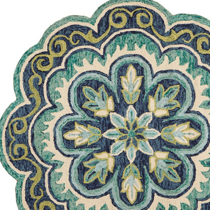 6' Green And Ivory Wool Geometric Hand Tufted Round Rug-2