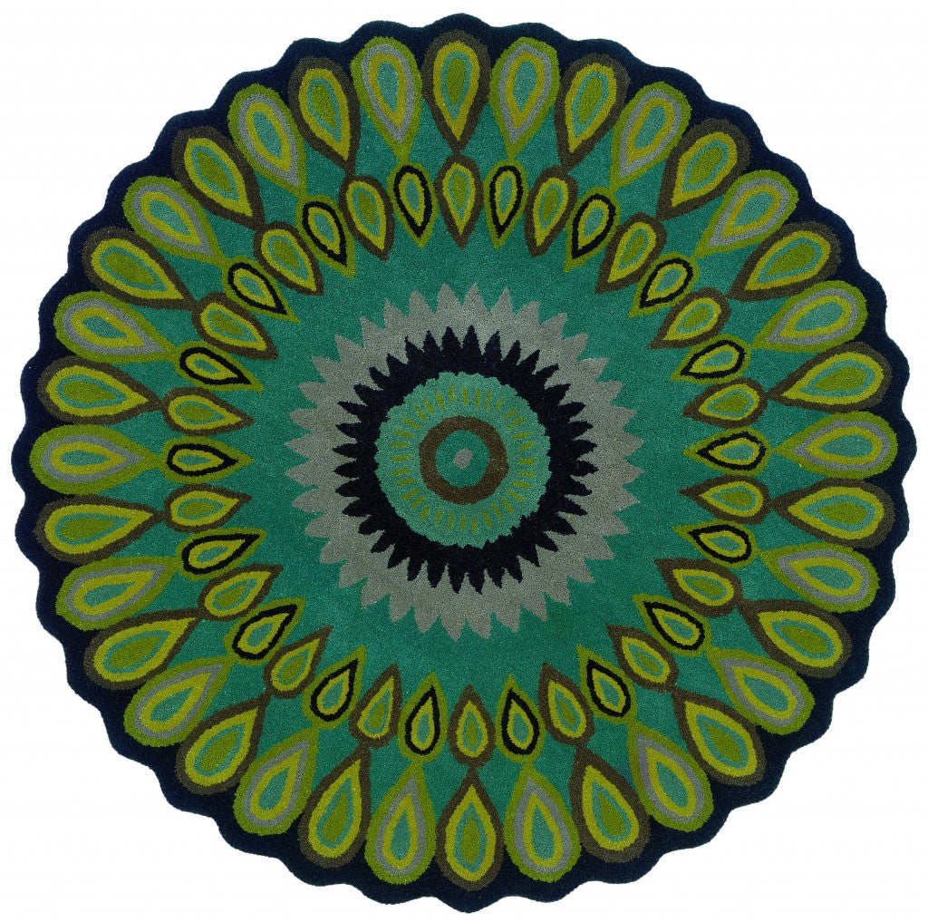 8' Green Wool Hand Tufted Round Rug-1