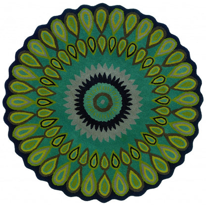 8' Green Wool Hand Tufted Round Rug-1