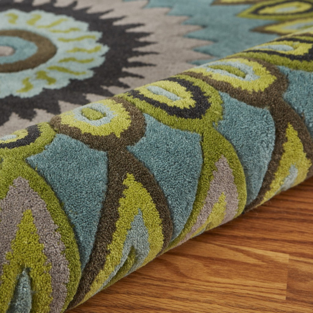 8' Green Wool Hand Tufted Round Rug-4