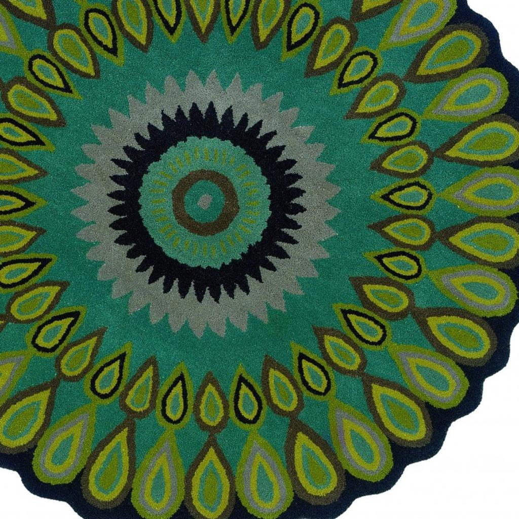 8' Green Wool Hand Tufted Round Rug-6